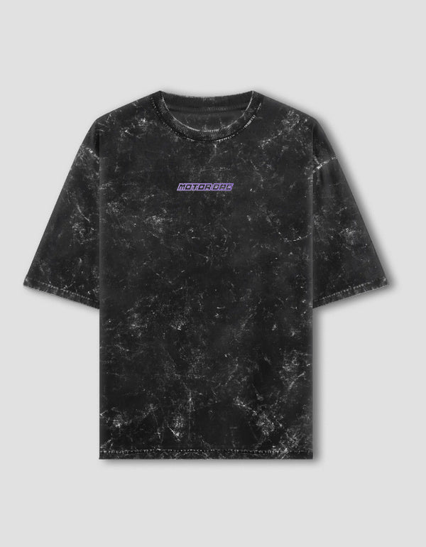 Charcoal acid washed F355 Berlinetta oversized tee with a small chest logo, flat front view